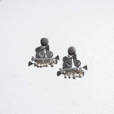Antique Finish Oxidised German Silver Stud Earrings