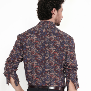 Rare Rabbit Men's Mids Navy Viscose Fabric Full Sleeve Regular Collar Floral Abstract Print Shirt