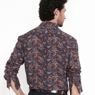 Rare Rabbit Men's Mids Navy Viscose Fabric Full Sleeve Regular Collar Floral Abstract Print Shirt