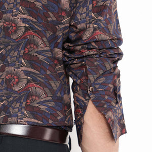 Rare Rabbit Men's Mids Navy Viscose Fabric Full Sleeve Regular Collar Floral Abstract Print Shirt