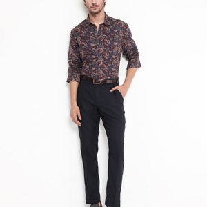 Rare Rabbit Men's Mids Navy Viscose Fabric Full Sleeve Regular Collar Floral Abstract Print Shirt
