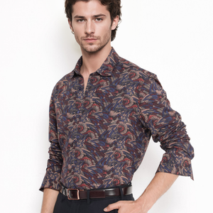 Rare Rabbit Men's Mids Navy Viscose Fabric Full Sleeve Regular Collar Floral Abstract Print Shirt