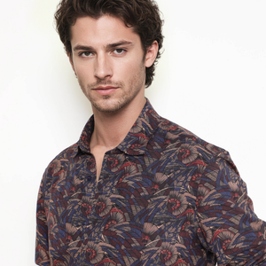 Rare Rabbit Men's Mids Navy Viscose Fabric Full Sleeve Regular Collar Floral Abstract Print Shirt