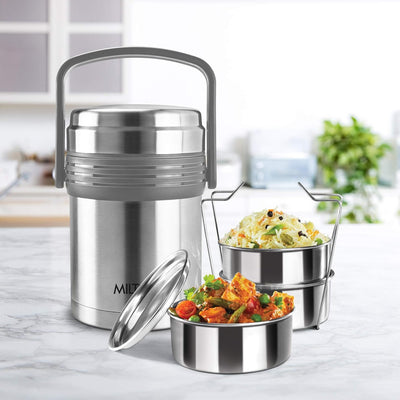 Milton Opus Stainless Steel Tiffin Box | Silver & Black