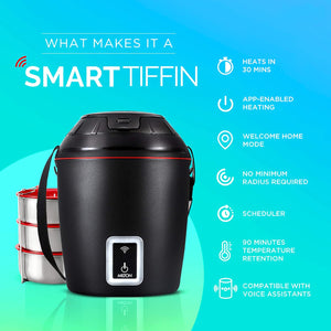 Milton Euroline Smart Electric App Enabled Tiffin Set of 3 | No Minimum Distance | Compatible with Alexa and Google Voice Assistants | Heat Scheduler | Heat from anywhere with App
