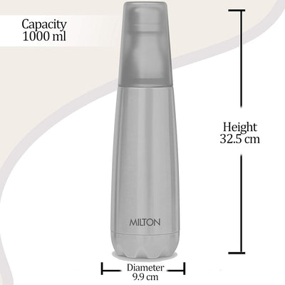 Milton Vertex Thermosteel Water Bottle with Unbreakable Plastic Tumbler | 1 Pc