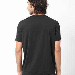 Rare Rabbit Men's Misor Black Crew Neck Half Sleeves Regular Fit Applique Rare Badge Graphic Print T-Shirt