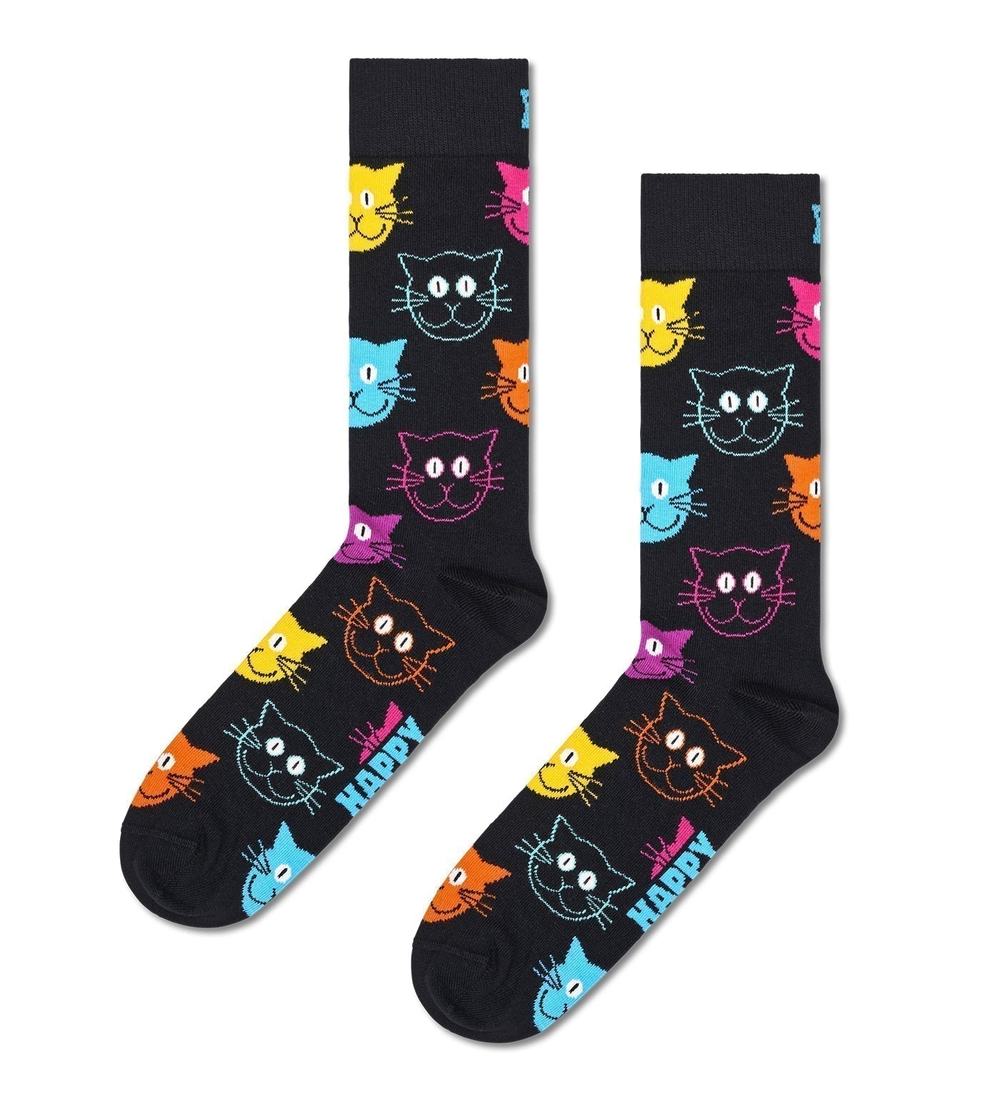 Happy Socks Unisex Cat Crew Length Socks for Women and Men
