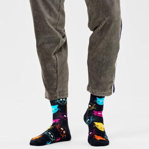 Happy Socks Unisex Cat Crew Length Socks for Women and Men