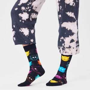 Happy Socks Unisex Cat Crew Length Socks for Women and Men