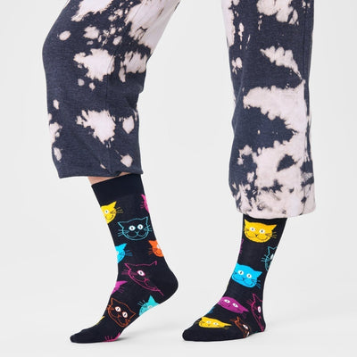 Happy Socks Unisex Cat Crew Length Socks for Women and Men
