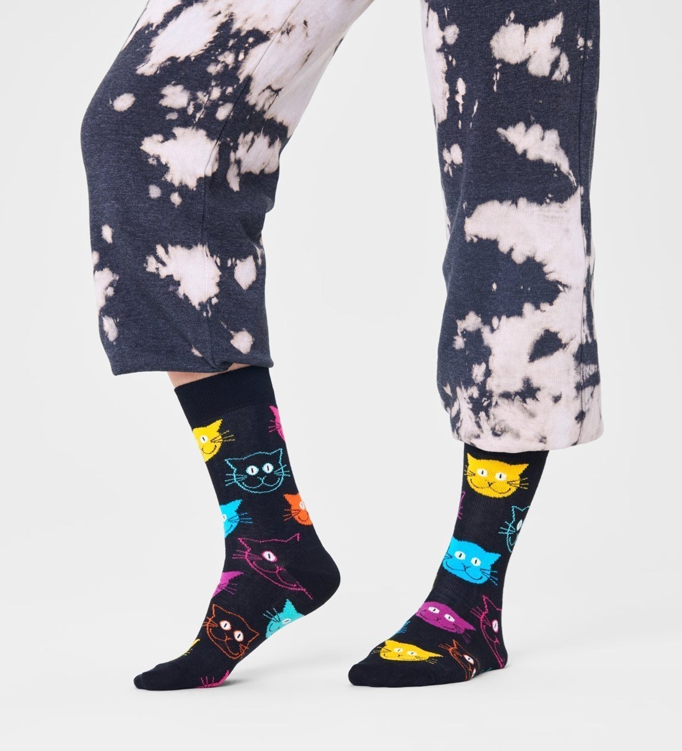 Happy Socks Unisex Cat Crew Length Socks for Women and Men
