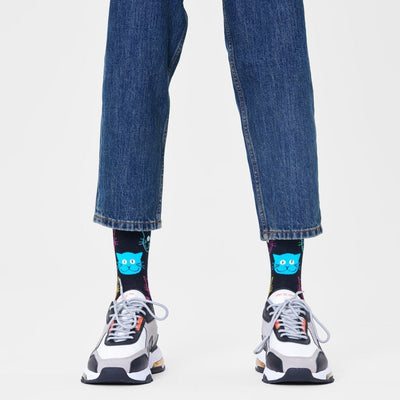 Happy Socks Unisex Cat Crew Length Socks for Women and Men