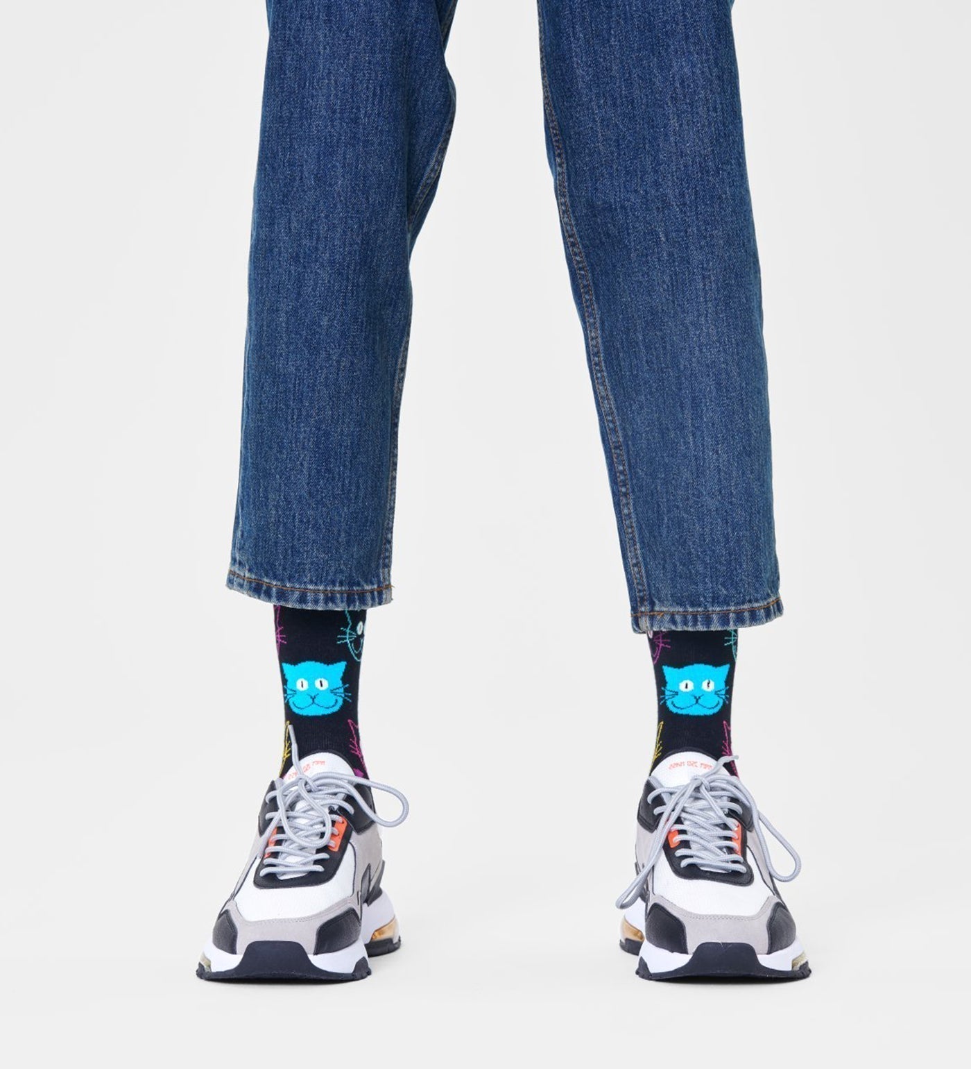 Happy Socks Unisex Cat Crew Length Socks for Women and Men