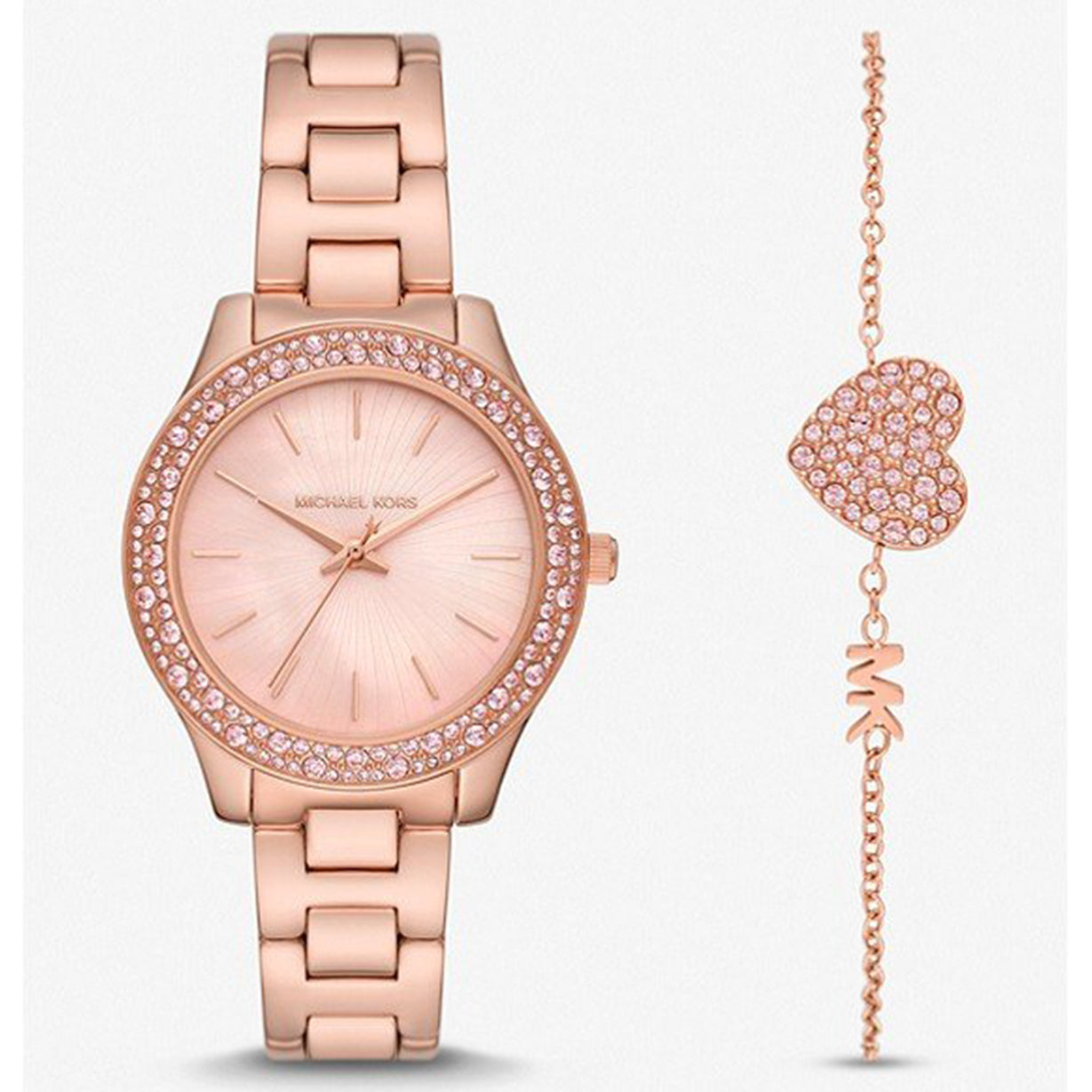 Michael Kors Liliane Pink Dial & Rose Gold Chain Watch for Women
