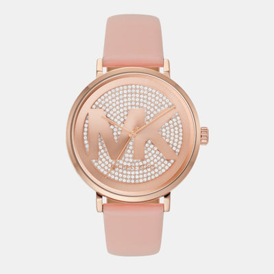 Addyson Women Quartz Rose Gold Dial Analog Leather Watch MK2957