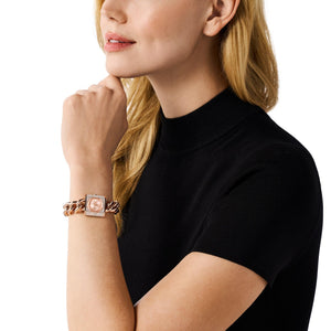 Chain Lock Women Quartz Rose Gold Dial Analog Stainless Steel Watch MK4827
