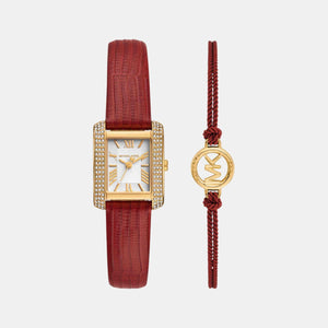 Emery Women Quartz White Dial Analog Leather Watch MK4874SET