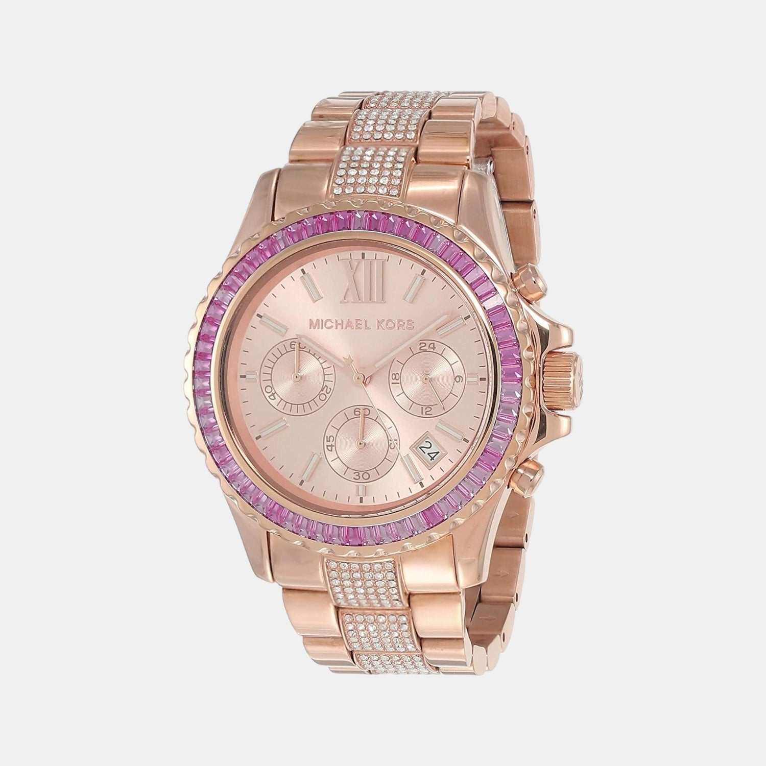 Everest Women Quartz Rose Gold Dial Chronograph Stainless Steel Watch MK7211