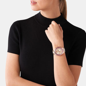 Everest Women Quartz Rose Gold Dial Chronograph Stainless Steel Watch MK7211