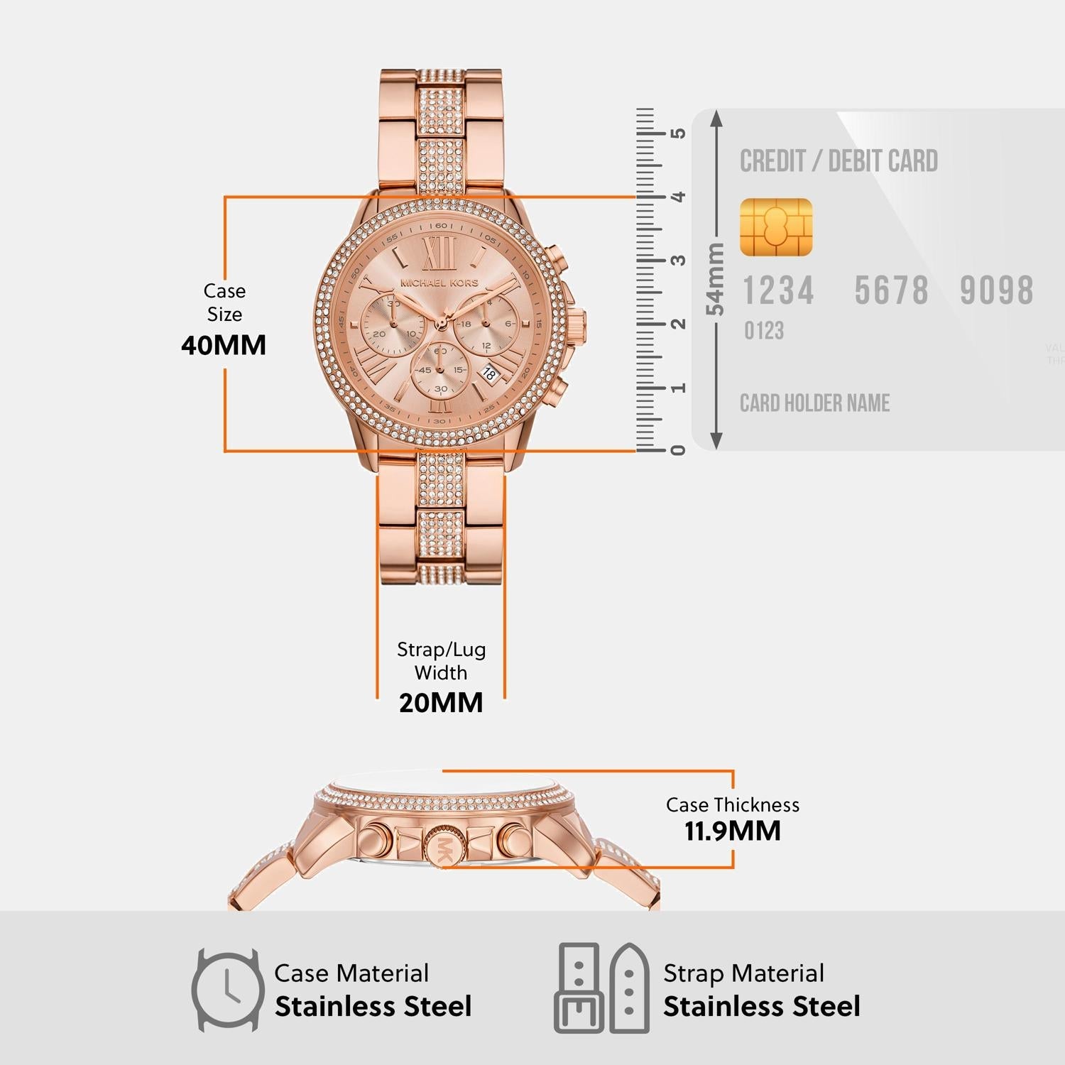 Brynn Women Quartz Rose Gold Dial Chronograph Stainless Steel Watch MK7505