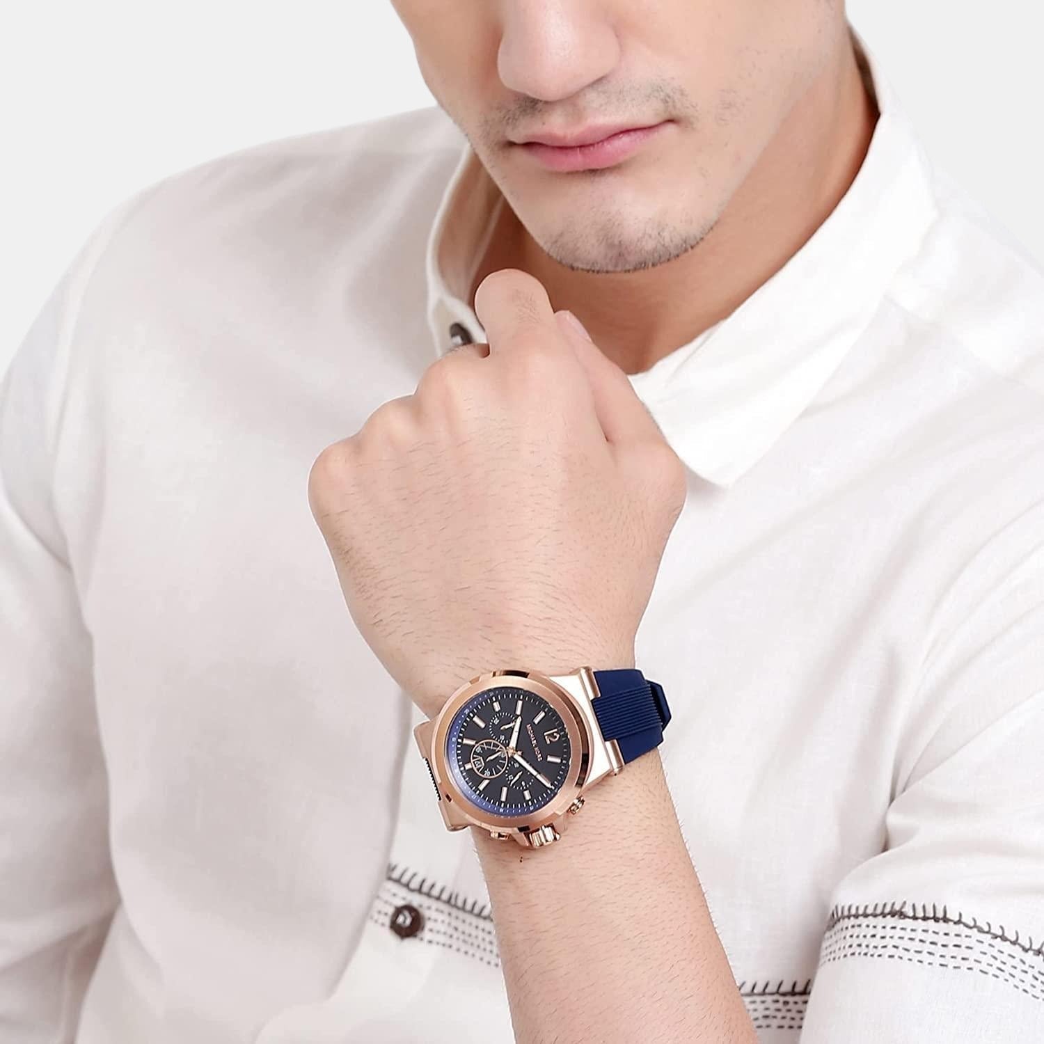 Dylan Men Quartz Blue Dial Chronograph Silicone Watch MK8295