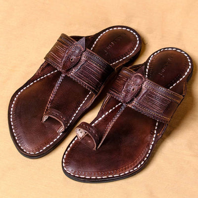 Brown - Men Step Into Elegance: Classic Kolhapuri Leather Slippers