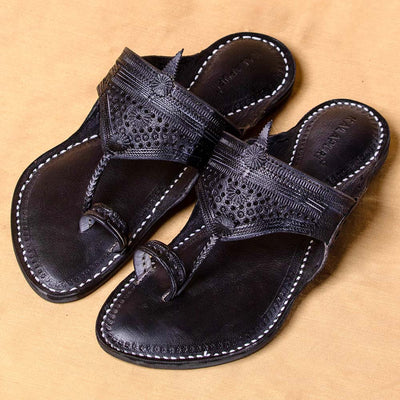 Black - Men Dress Your Feet in Colors: Classic Kolhapuri Leather Slippers