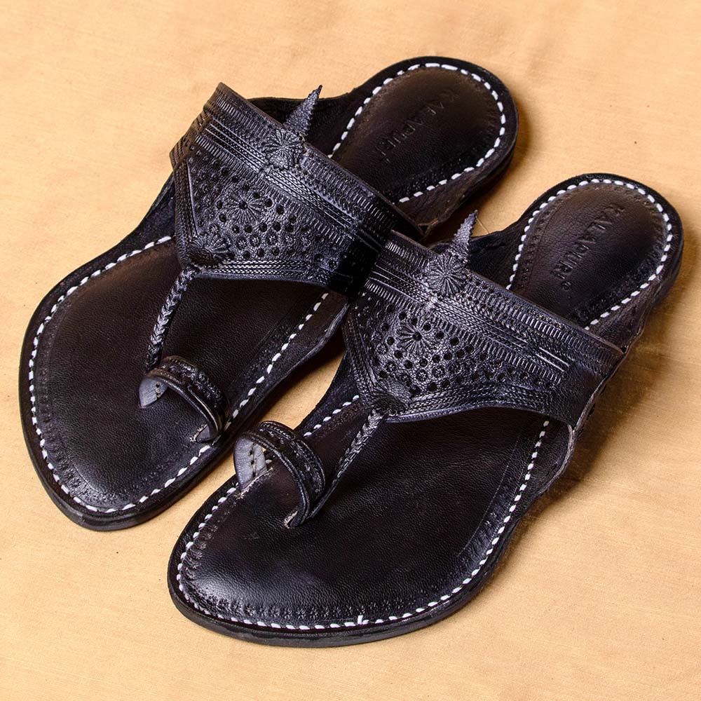Black - Men Dress Your Feet in Colors: Classic Kolhapuri Leather Slippers