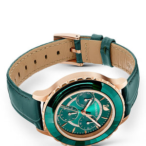 Swarovski Octea Lux Chrono Green Dial & Leather Strap Watch for Women 39 MM