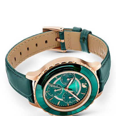 Swarovski Octea Lux Chrono Green Dial & Leather Strap Watch for Women 39 MM