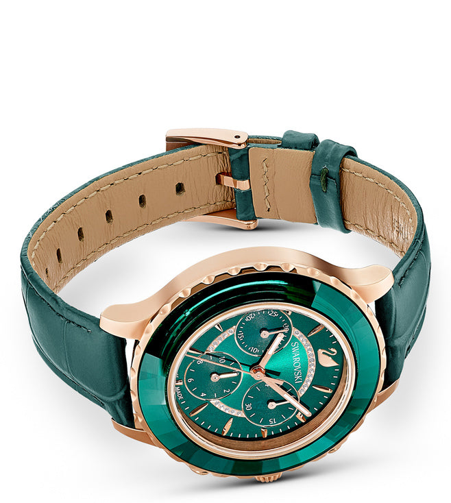Swarovski Octea Lux Chrono Green Dial & Leather Strap Watch for Women 39 MM