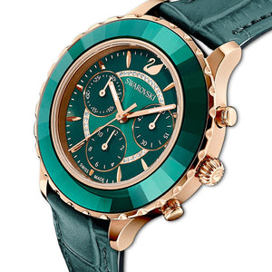 Swarovski Octea Lux Chrono Green Dial & Leather Strap Watch for Women 39 MM