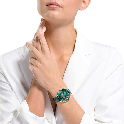 Swarovski Octea Lux Chrono Green Dial & Leather Strap Watch for Women 39 MM