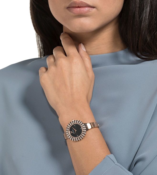 Swarovski Crystal Rose Black Dial with Rose Gold Watch for Women