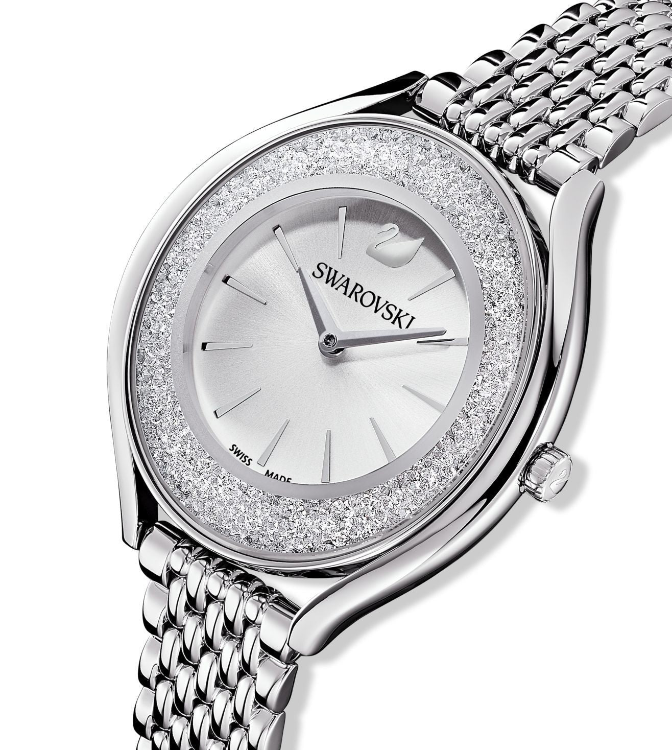 Swarovski Crystalline Aura Silver Dial & Silver Chain Watch for Women