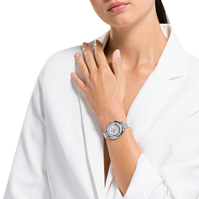 Swarovski Crystalline Aura Silver Dial & Silver Chain Watch for Women