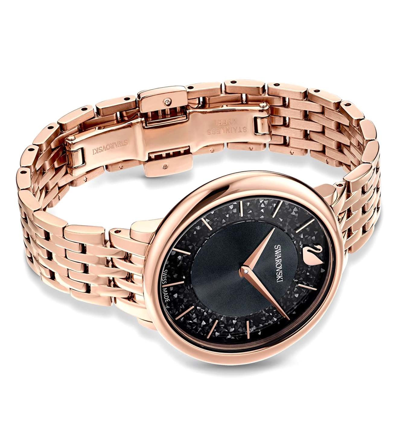 Swarovski Crystalline Chic Black Dial 35 MM with Rose Gold Chain Watch for Women