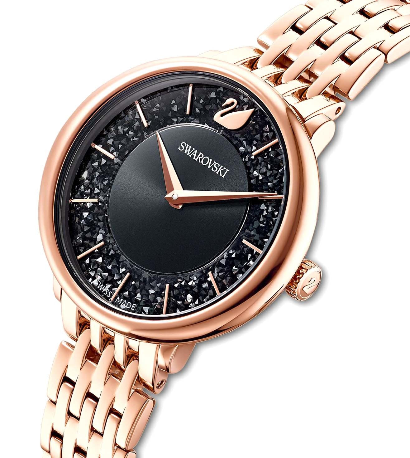 Swarovski Crystalline Chic Black Dial 35 MM with Rose Gold Chain Watch for Women