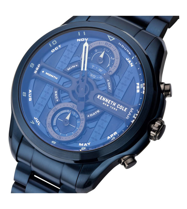 Kenneth Cole Men's Analog Blue Dial & Leather Strap Watch