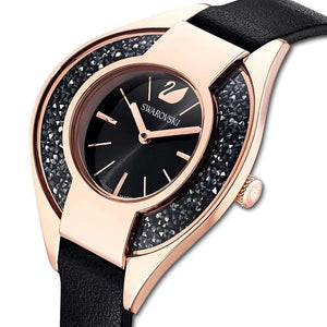 Swarovski Crystalline Sporty Women's Black Dial & Black Crystal with Leather Strap Watch
