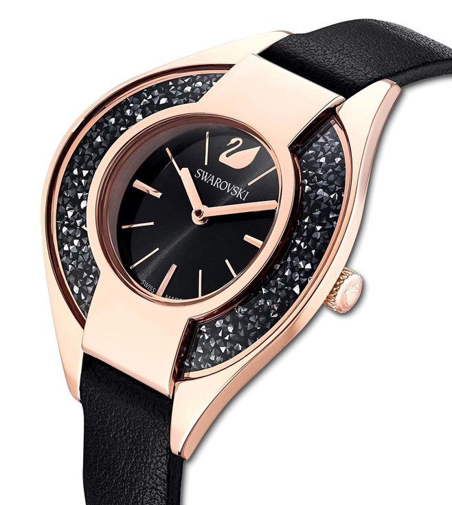 Swarovski Crystalline Sporty Women's Black Dial & Black Crystal with Leather Strap Watch