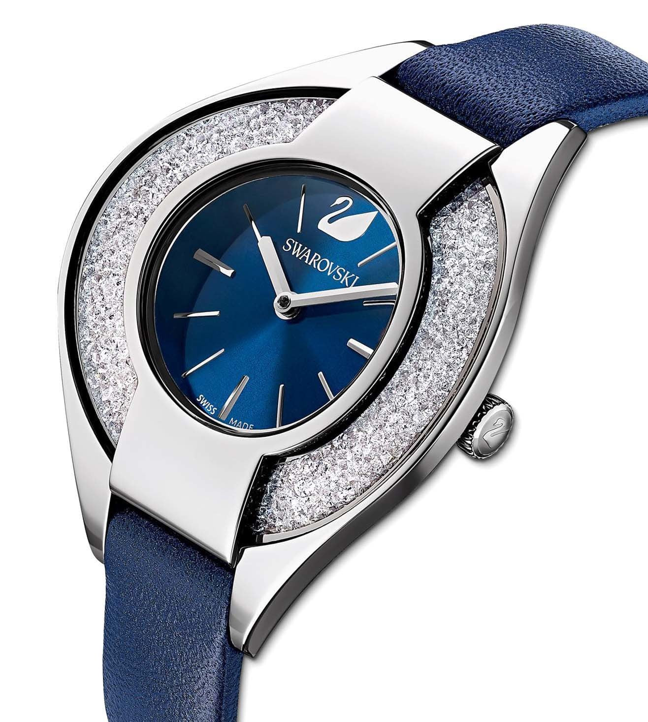 Swarovski Crystalline Sporty Women's Blue Dial & White Crystal with Blue Leather Strap Watch