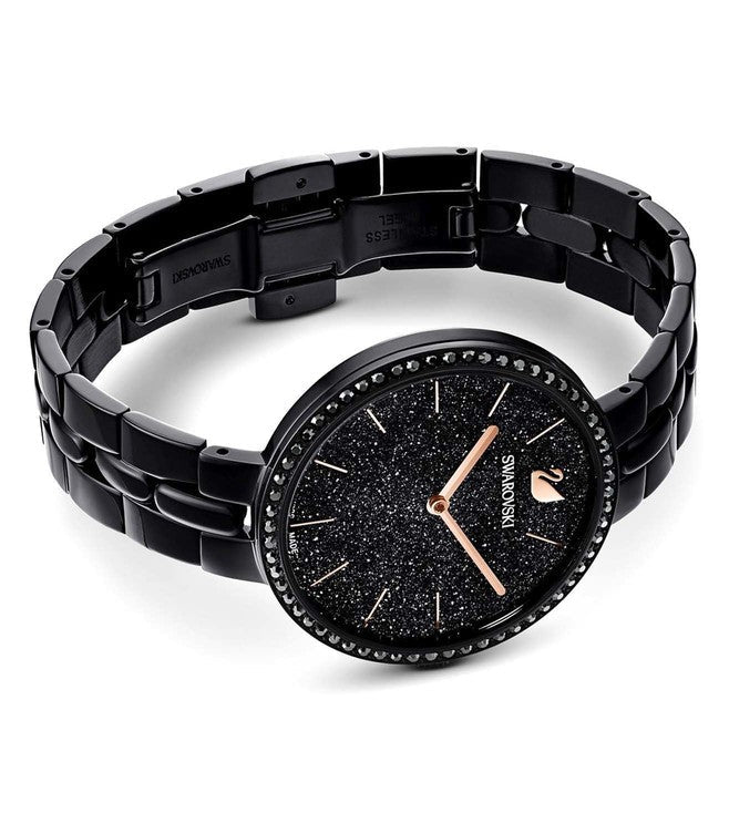 Swarovski Cosmopolitan Black Dial & Chain Watch for Women