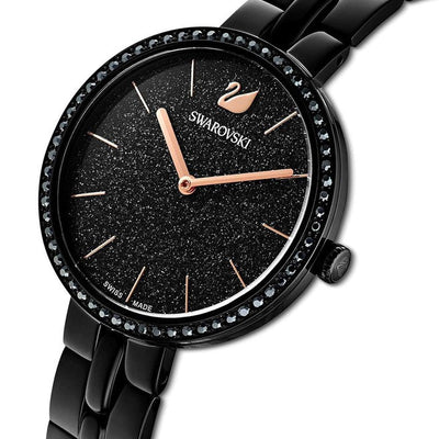 Swarovski Cosmopolitan Black Dial & Chain Watch for Women