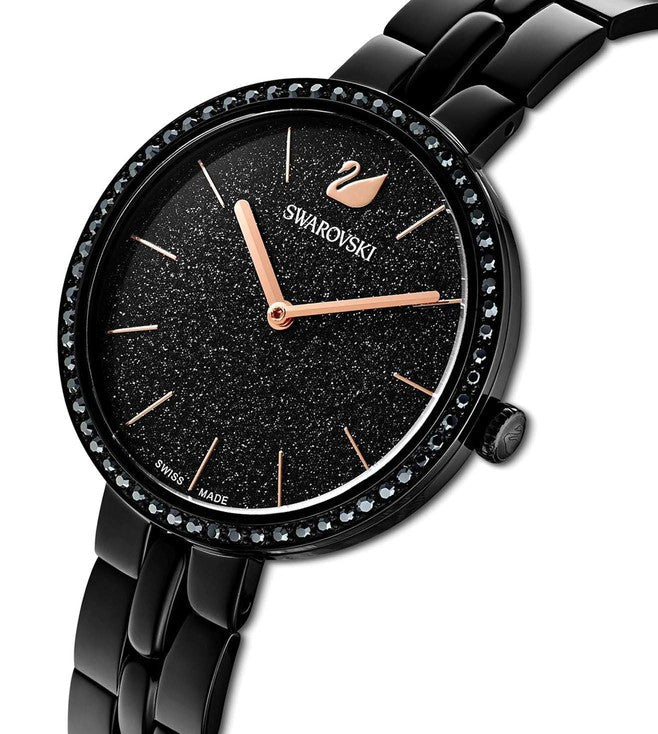Swarovski Cosmopolitan Black Dial & Chain Watch for Women
