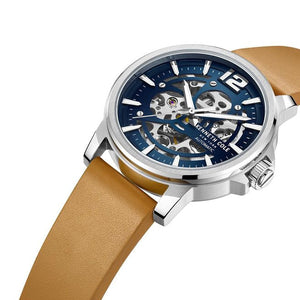 Kenneth Cole Auto Skeleton Blue Dial Tan Leather Men's Watch