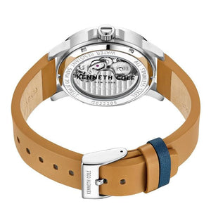 Kenneth Cole Auto Skeleton Blue Dial Tan Leather Men's Watch