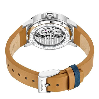 Kenneth Cole Auto Skeleton Blue Dial Tan Leather Men's Watch