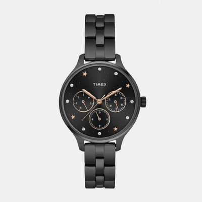 Fashion Women Quartz Black Dial Chronograph Stainless Steel Watch TWEL14816
